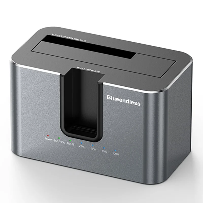BLUEENDLESS HD01N Estação de Acoplamento para HDD SSD de 2,5 / 3,5 Polegadas com Dupla Baía, Clone Offline M.2 NVMe SATA, Conversor de Armazenamento USB 3.2 - Tomada UE