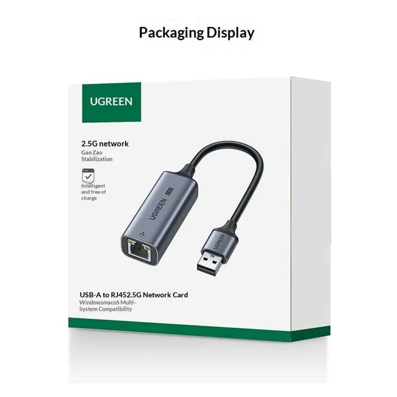 UGREEN CM648-25051 USB para RJ45 Adaptador de Rede 2,5 G Conversor Ethernet para Portátil Computador de Secretária Tablet