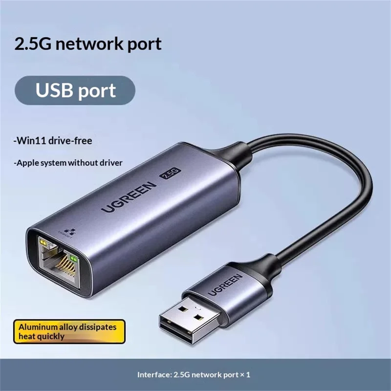 UGREEN CM648-25051 USB para RJ45 Adaptador de Rede 2,5 G Conversor Ethernet para Portátil Computador de Secretária Tablet