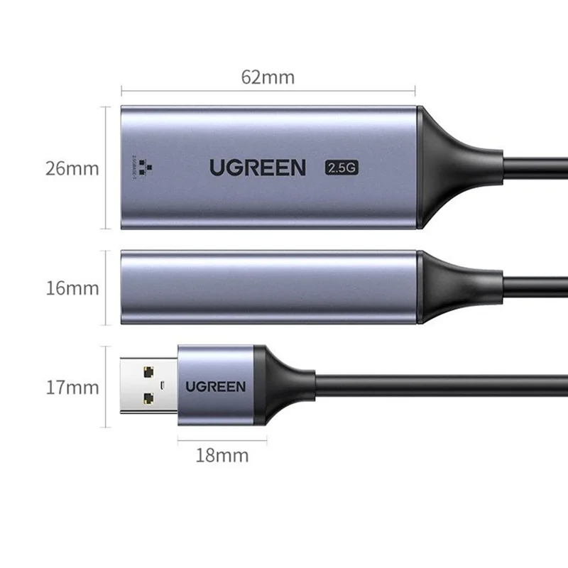 UGREEN CM648-25051 USB para RJ45 Adaptador de Rede 2,5 G Conversor Ethernet para Portátil Computador de Secretária Tablet