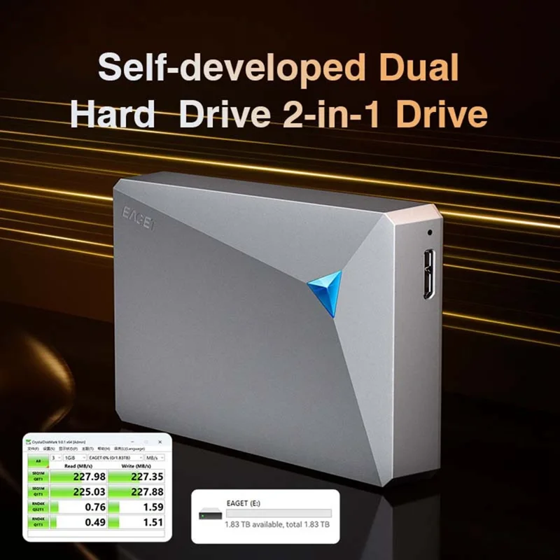 EAGET G20 Ultra-portables externes Festplattenlaufwerk 2TB USB 3.0 200MB/s Hochgeschwindigkeits-HDD für PC PS4 PS5 Xbox