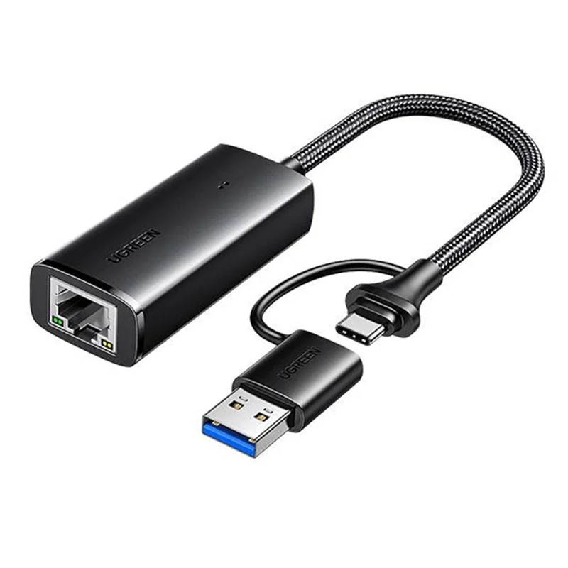 UGREEN 15638 USB-A + USB-C 2 in 1 Gigabit RJ45 Network Adapter 1000Mbps - Black