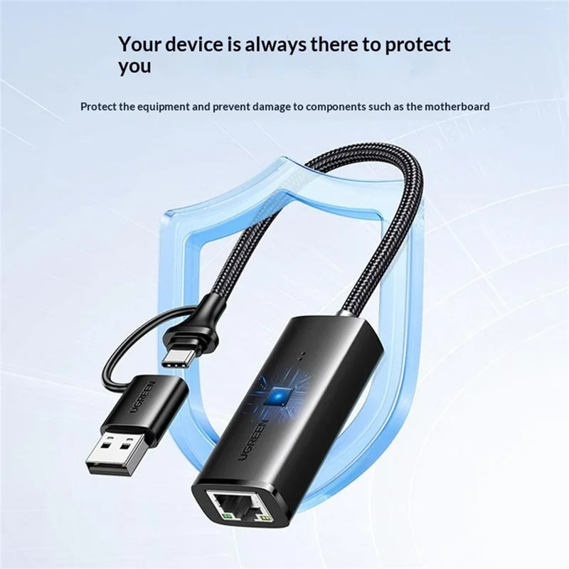 UGREEN 15638 USB-A + USB-C 2 in 1 Gigabit RJ45 Network Adapter 1000Mbps - Black
