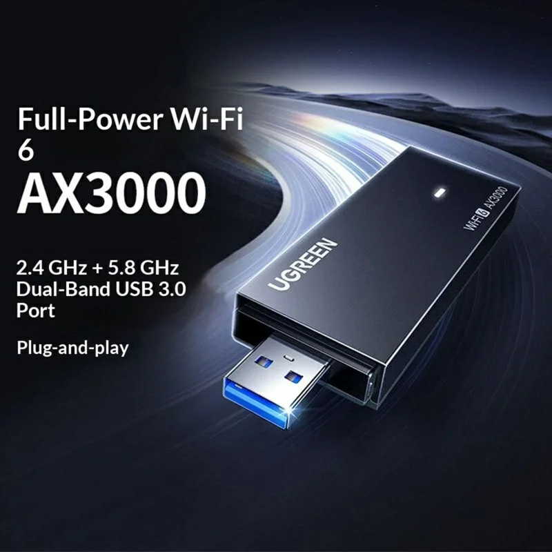 UGREEN 65210 AX3000 WiFi 6 USB 3.0 беспроводной сетевой адаптер 3000 Мбит/с, двухдиапазонный, для ПК, ноутбука — черный