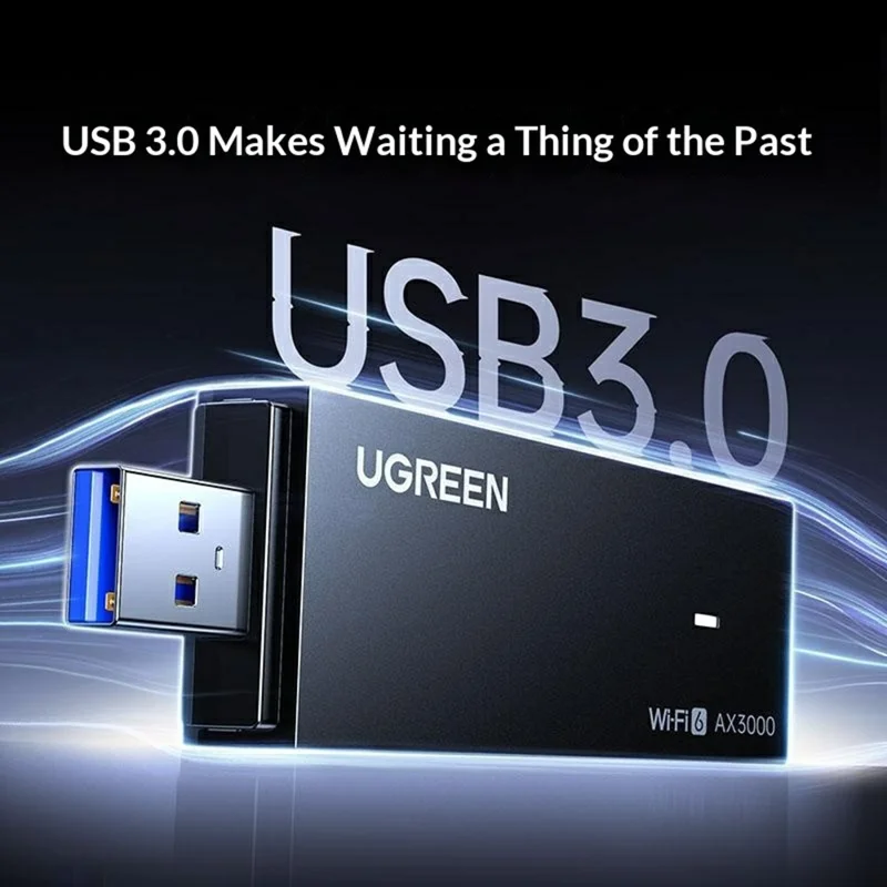UGREEN 65210 AX3000 WiFi 6 USB 3.0 беспроводной сетевой адаптер 3000 Мбит/с, двухдиапазонный, для ПК, ноутбука — черный