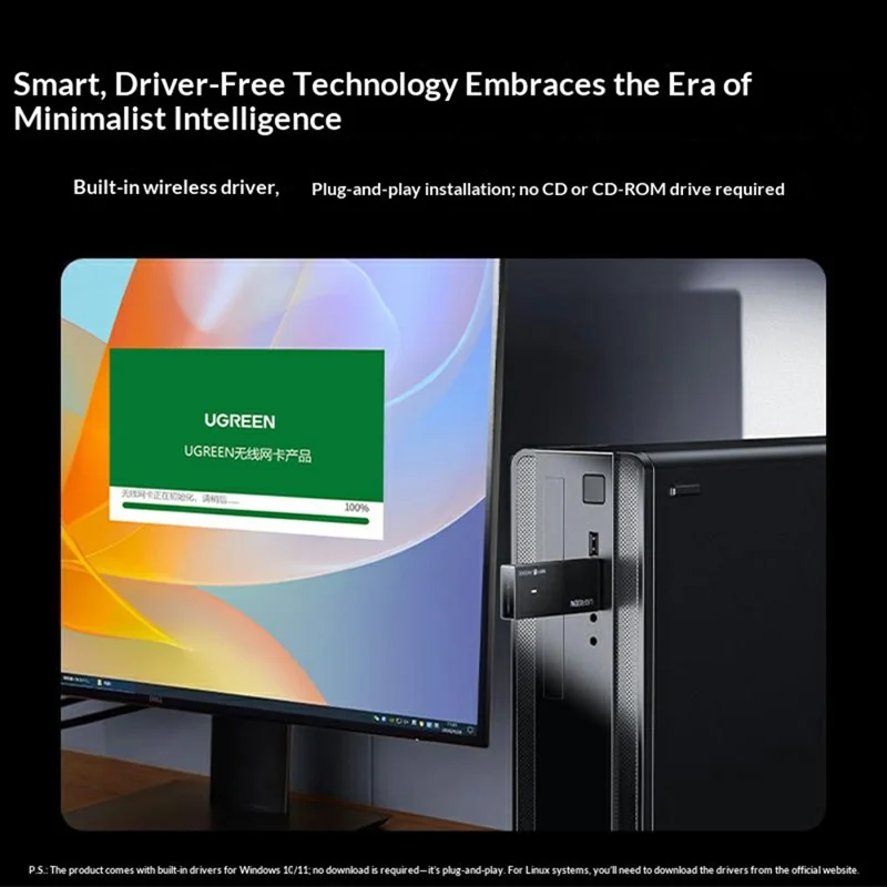 UGREEN 65210 AX3000 WiFi 6 USB 3.0 беспроводной сетевой адаптер 3000 Мбит/с, двухдиапазонный, для ПК, ноутбука — черный