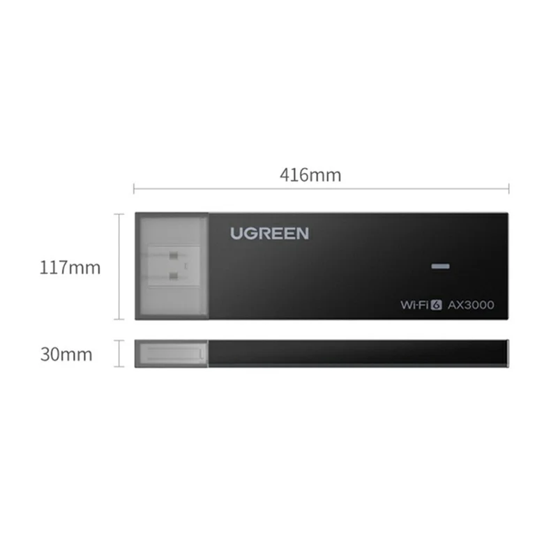 UGREEN 65210 AX3000 WiFi 6 USB 3.0 беспроводной сетевой адаптер 3000 Мбит/с, двухдиапазонный, для ПК, ноутбука — черный