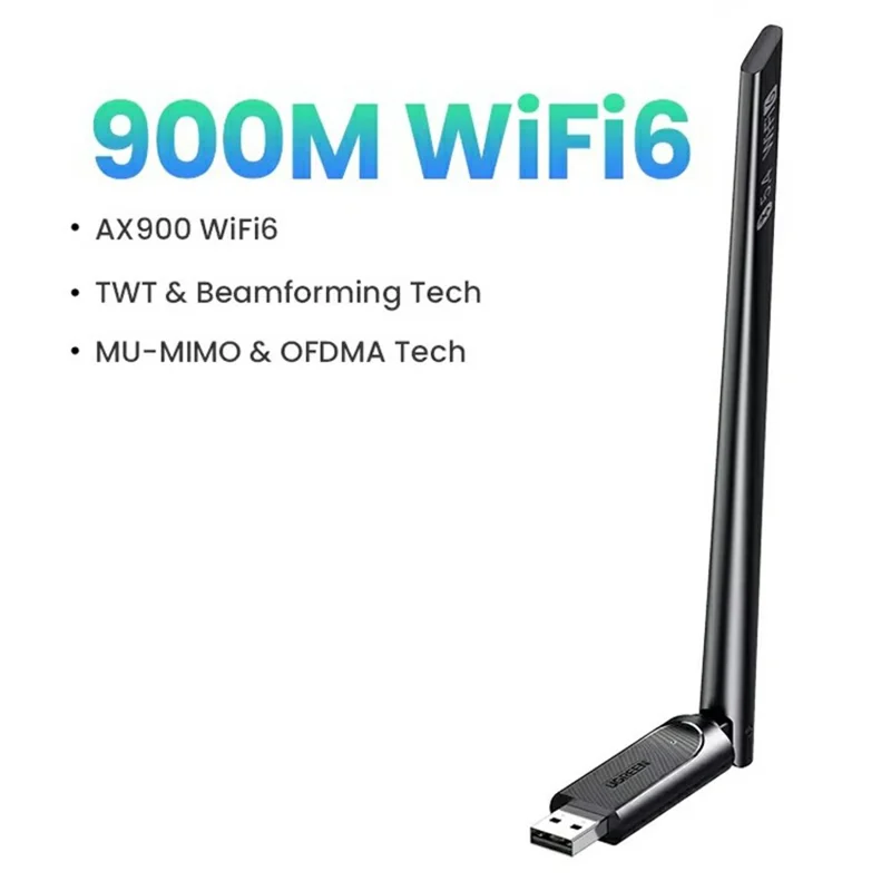 UGREEN CM845 75109 AX900 WiFi 6 Bluetooth-compatible 5.4 USB Wireless Adapter 900Mbps 6dBi Antenna - Black