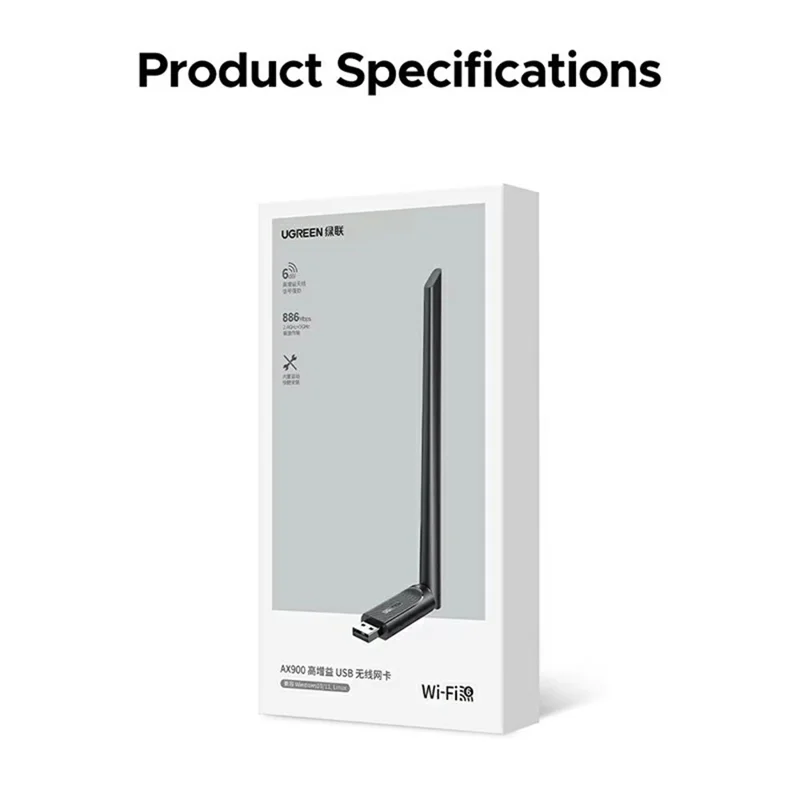 UGREEN CM845 75109 AX900 WiFi 6 Bluetooth-compatible 5.4 USB Wireless Adapter 900Mbps 6dBi Antenna - Black