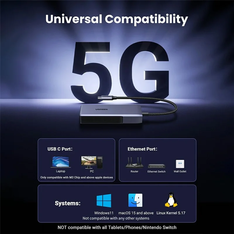 UGREEN CM848 35921 5Gbps USB-C to RJ45 Ethernet Adapter Aluminum Alloy Shell - Grey