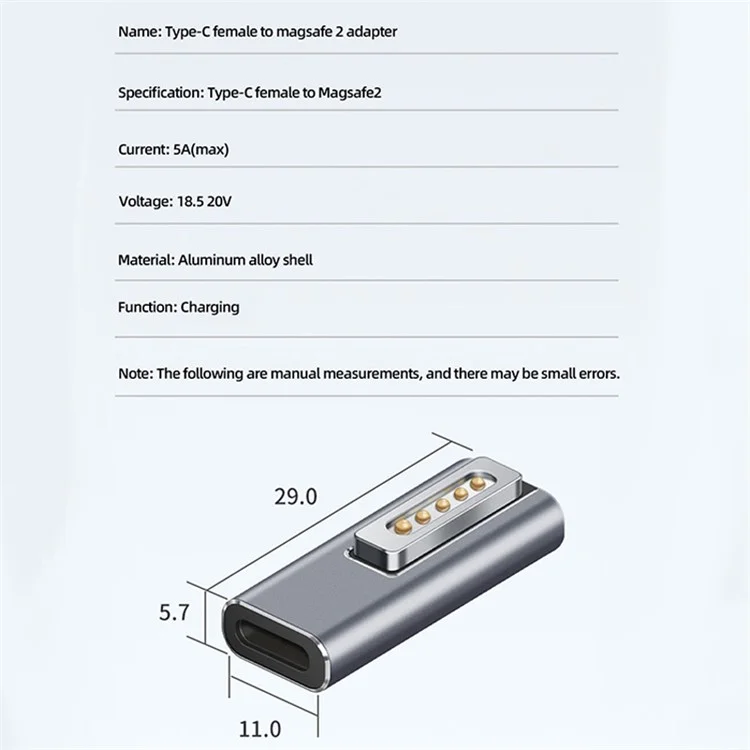 Type-C Weibchen zu for Magsafe 2 Konverter PD Schnellladung Metall-Adapter für MacBook