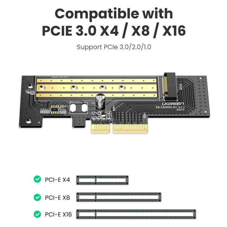 UGREEN 70503 Pcie to M2 Adaptateur M.2 Nvme PCI Express Adapter 32 Gbps PCI-E Carte x4 / 8/16 Clé M&B SSD Ordin