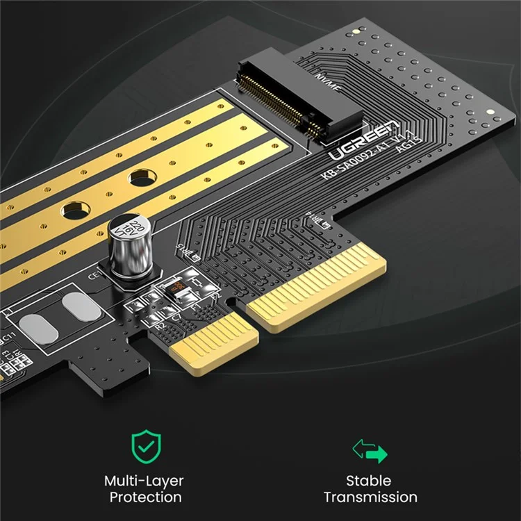 UGREEN 70503 Pcie to M2 Adaptateur M.2 Nvme PCI Express Adapter 32 Gbps PCI-E Carte x4 / 8/16 Clé M&B SSD Ordin