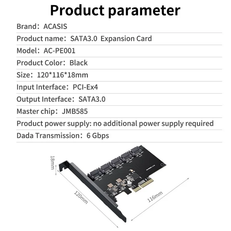ACASIS AC-PE001 5 Ports SATA 6Gbps to PCI Express Controller Card PCI-e to SATA III Adapter/Converter Pcie Riser Expansion Adapter Board for PC