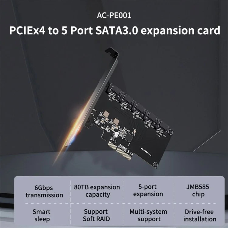 ACASIS AC-PE001 5 Ports SATA 6Gbps to PCI Express Controller Card PCI-e to SATA III Adapter/Converter Pcie Riser Expansion Adapter Board for PC