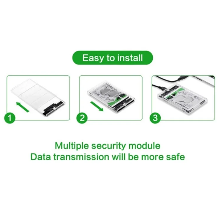 2.5'' External Hard Drive Enclosure USB 3.0 to SATA Clear Hard Disk Case for Mac OS and Windows, Supporting Max 6TB