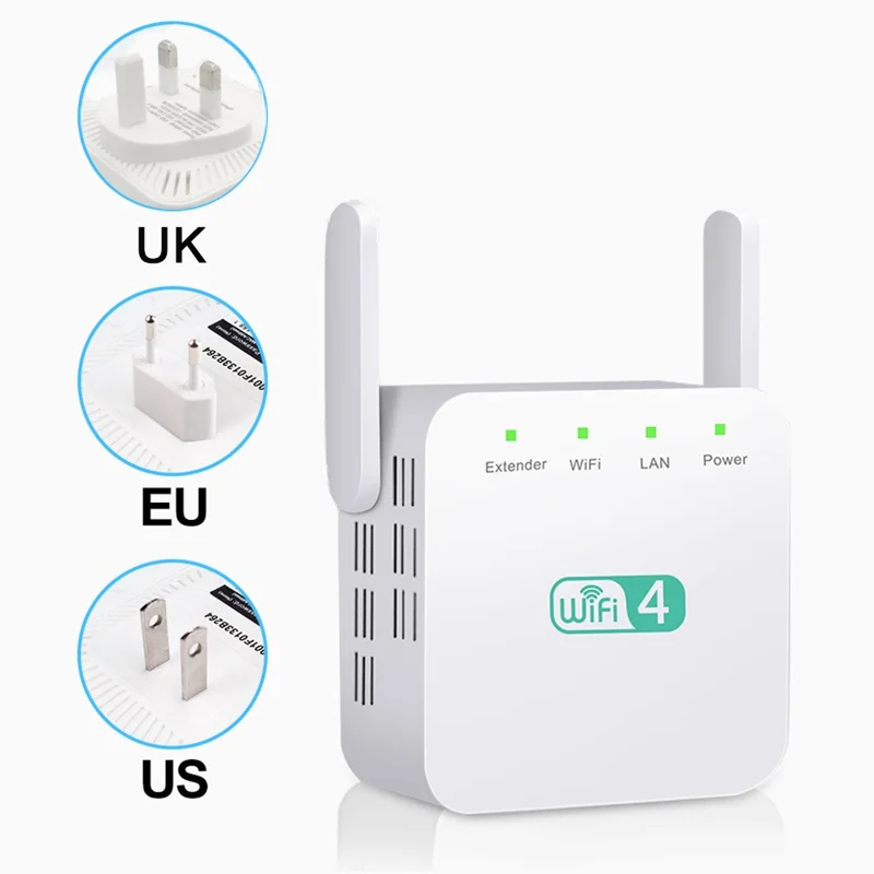 WD-611U 300Mbps 2.4GHz WiFi Extender Repeater Wireless Signal Booster Amplifier - Black / US Plug