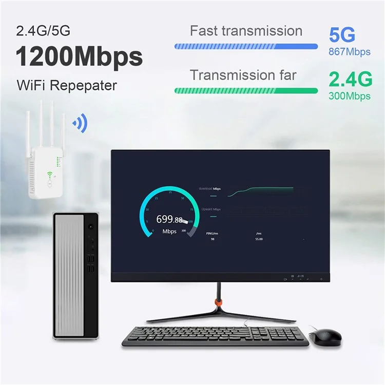 Ripetitore WiFi UNT-10 Router Amplificatore di segnale wireless Dual-Band 1200Mbps - Nero / Spina UK 