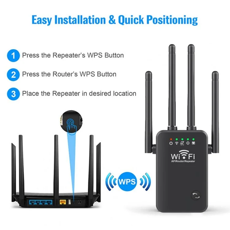 U9 Wireless Repeater 3-in-1 Function Wi-Fi Signal Booster 300Mbps WiFi Extender - Schwarz / US-Stecker