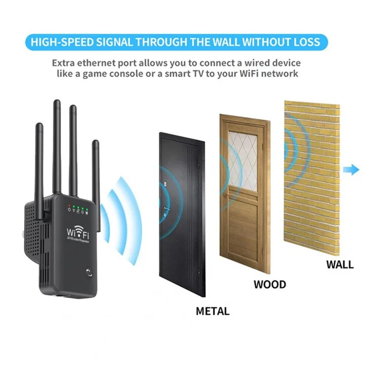 Repetidor Inalámbrico U9 Función 3-en-1 Wi-Fi Signal Booster 300Mbps WiFi Extensor - Negro / Enchufe de Ee. Uu.