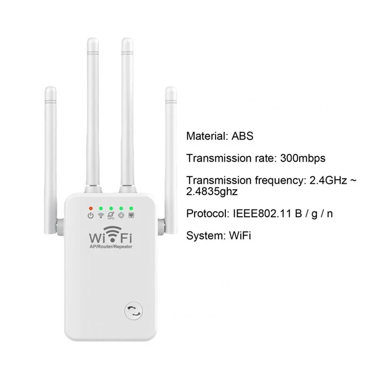 U9 Wireless Repeater 3-in-1 Function Wi-Fi Signal Booster 300Mbps WiFi Extender - Schwarz / US-Stecker