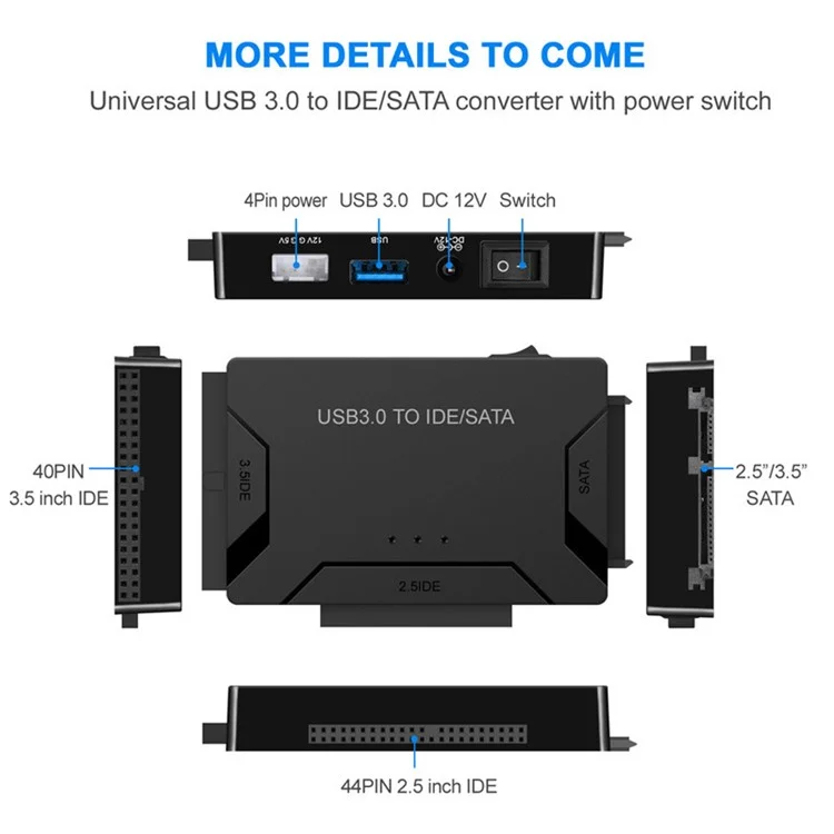 USB3.0 Hard Drive Adapter USB3.0 to SATA / IDE Converter with Power Switch Multifunctional Easy Drive Cable - UK Plug