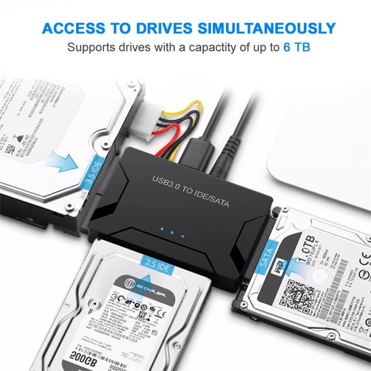USB3.0 Hard Drive Adapter USB3.0 to SATA / IDE Converter with Power Switch Multifunctional Easy Drive Cable - UK Plug
