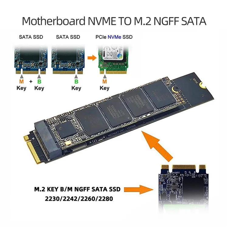 SA-050 SATA NGFF Key B+M SSD zu NVME M-key Motherboard Adapter Konverter SSD Karte JMB582