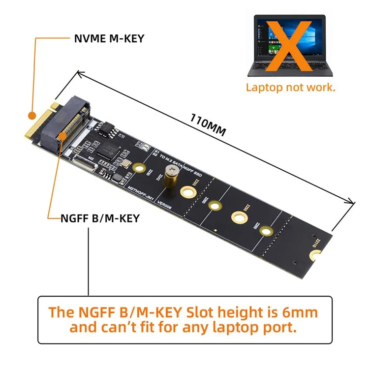 SA-050 SATA NGFF Key B+M SSD zu NVME M-key Motherboard Adapter Konverter SSD Karte JMB582