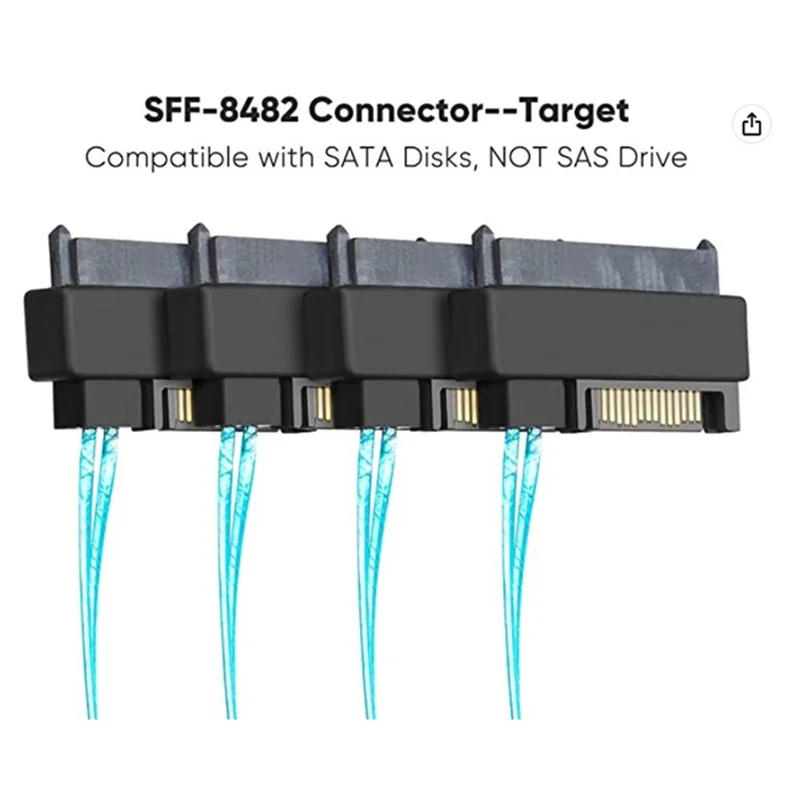 0.5m Mini SAS 36-Pin SFF-8087 to 4 SFF-8482 29-Pin+15-Pin Cable SATA Power Connector