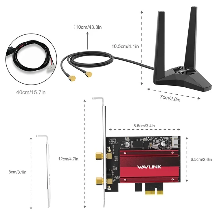 WAVLINK WS-WN675X2-B Bluetooth-совместимая сетевая карта Wi-Fi 6E AX3000 PCIe, трехдиапазонный беспроводной адаптер со скоростью 3000 Мбит/с для ПК