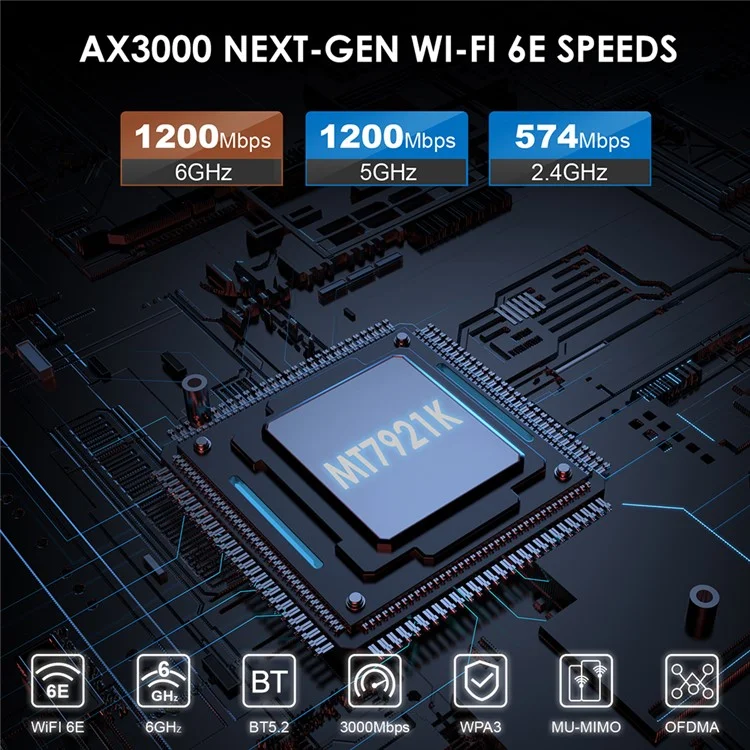 WAVLINK WS-WN675X2-B Bluetooth-совместимая сетевая карта Wi-Fi 6E AX3000 PCIe, трехдиапазонный беспроводной адаптер со скоростью 3000 Мбит/с для ПК