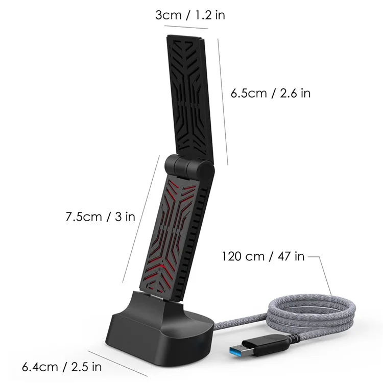 WAVLINK WS-WN690A5D-A Tarjeta de Red USB 3.0 AC1900M de 2.4 GHz y 5 GHz de Banda Dual Adaptador Inalámbrico para PC