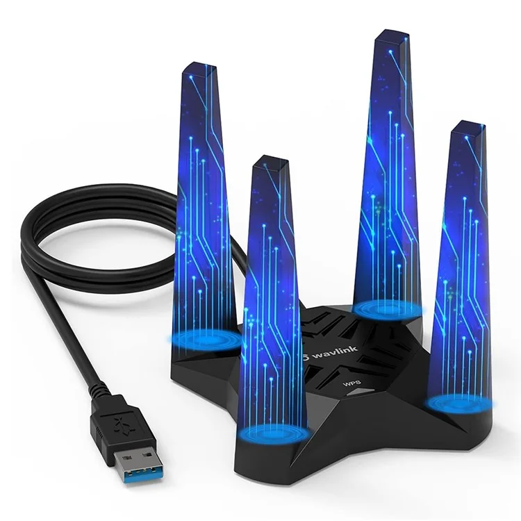 WAVLINK WS-WN693A5-A AC1900 беспроводной двухдиапазонный USB 3.0 адаптер 5G / 2.4G Сетевая карта Wi-Fi с внешними высокомощными антеннами