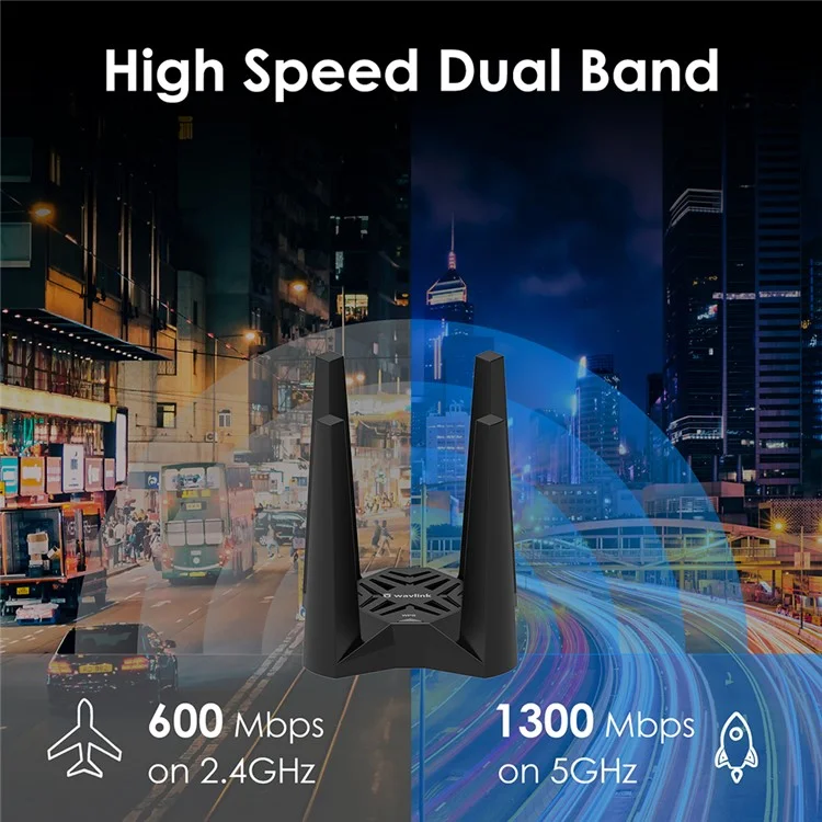 WAVLINK WS-WN693A5-A AC1900 беспроводной двухдиапазонный USB 3.0 адаптер 5G / 2.4G Сетевая карта Wi-Fi с внешними высокомощными антеннами