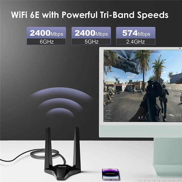 Cartão de Rede Bluetooth 5.3 WAVLINK WS-WN675X3-PCIE-A Tri-band 5400Mbps WiFi 6E PCIe Adaptador Sem Fio