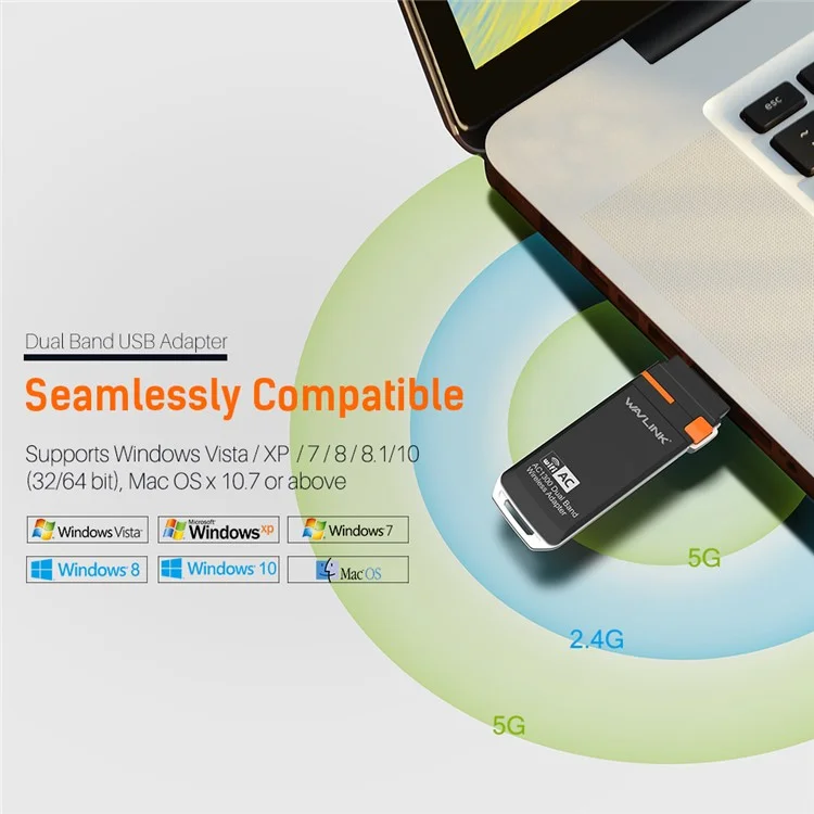 WAVLINK AC1300 WN688A3D Tragbarer USB 3.0 WiFi-Dongle 2,4G / 5G Dual-Band Wireless-Netzwerkadapter