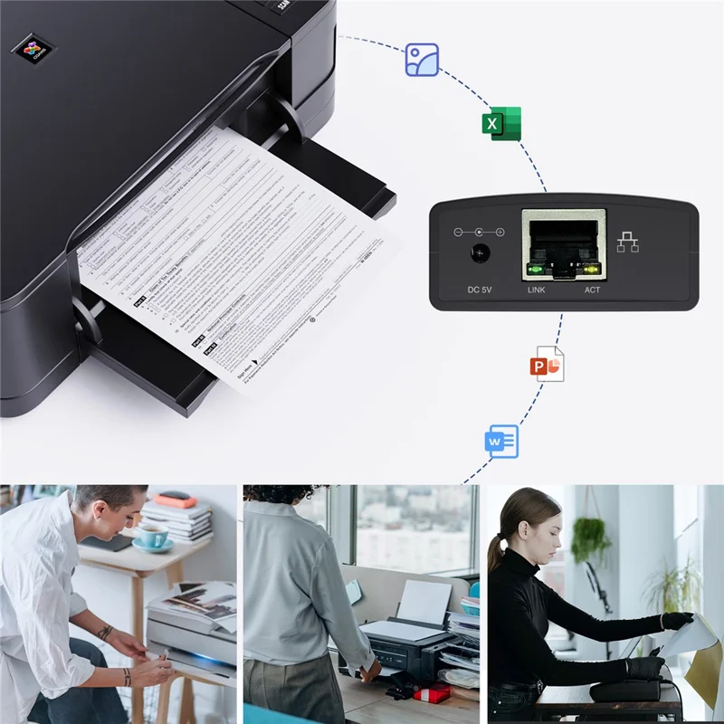 WAVLINK NU72P11 USB 2.0 Ethernet Network Printer Power Adapter 100Mbps Network Print Server - EU Plug