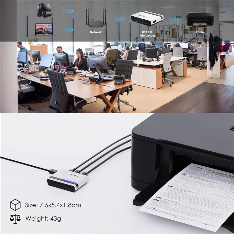 WAVLINK NU516U1 Wireless USB Print Server with 10 / 100Mbps LAN / Bridge WiFi USB2.0 Wireless Printer Server - UK Plug