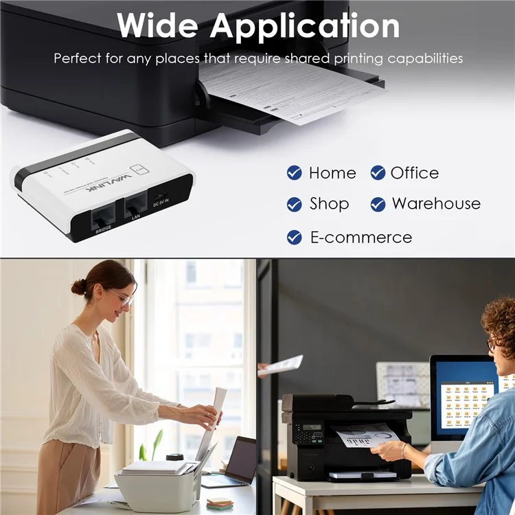 WAVLINK NU516U1 Wireless USB Print Server with 10 / 100Mbps LAN / Bridge WiFi USB2.0 Wireless Printer Server - UK Plug