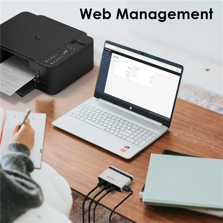 WAVLINK NU516U1 Wireless USB Print Server with 10 / 100Mbps LAN / Bridge WiFi USB2.0 Wireless Printer Server - UK Plug