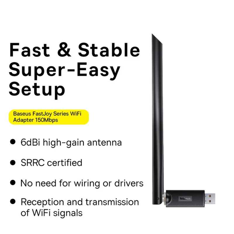 BASEUS FastJoy Series WiFi Wireless Network Adapter 150Mbps Cluster External Antenna - Black