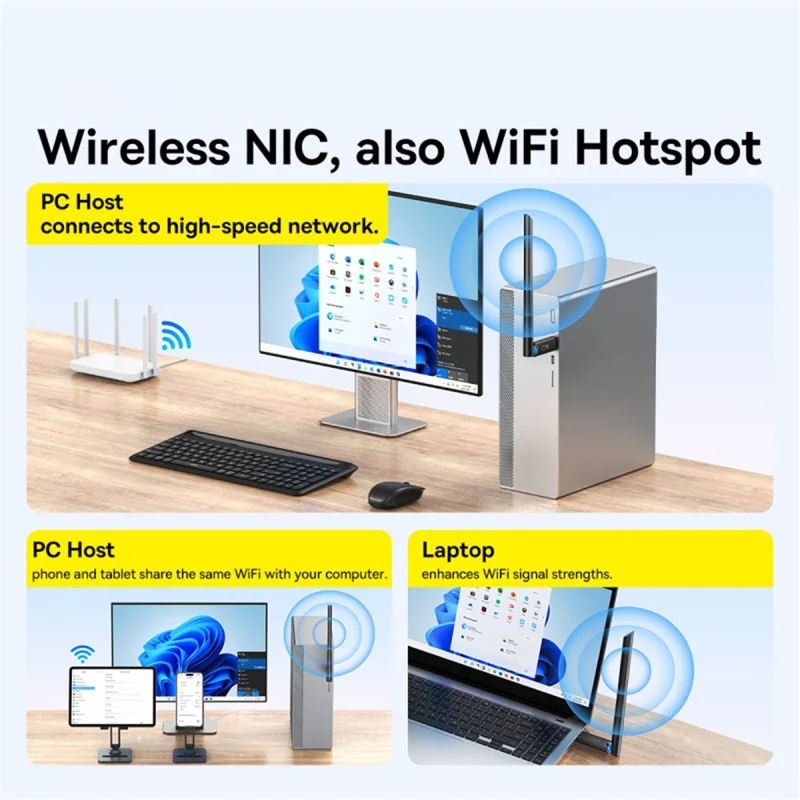 BASEUS FastJoy Series 300Mbps Cluster External Antenna WiFi Wireless Network Adapter - Black