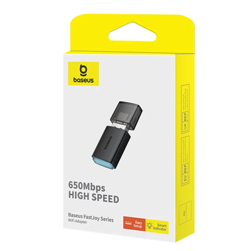 BASEUS FastJoy Series 650Mbps High Speed 2.4G / 5G Dual Band WiFi Adapter with Built-in Antenna - Black
