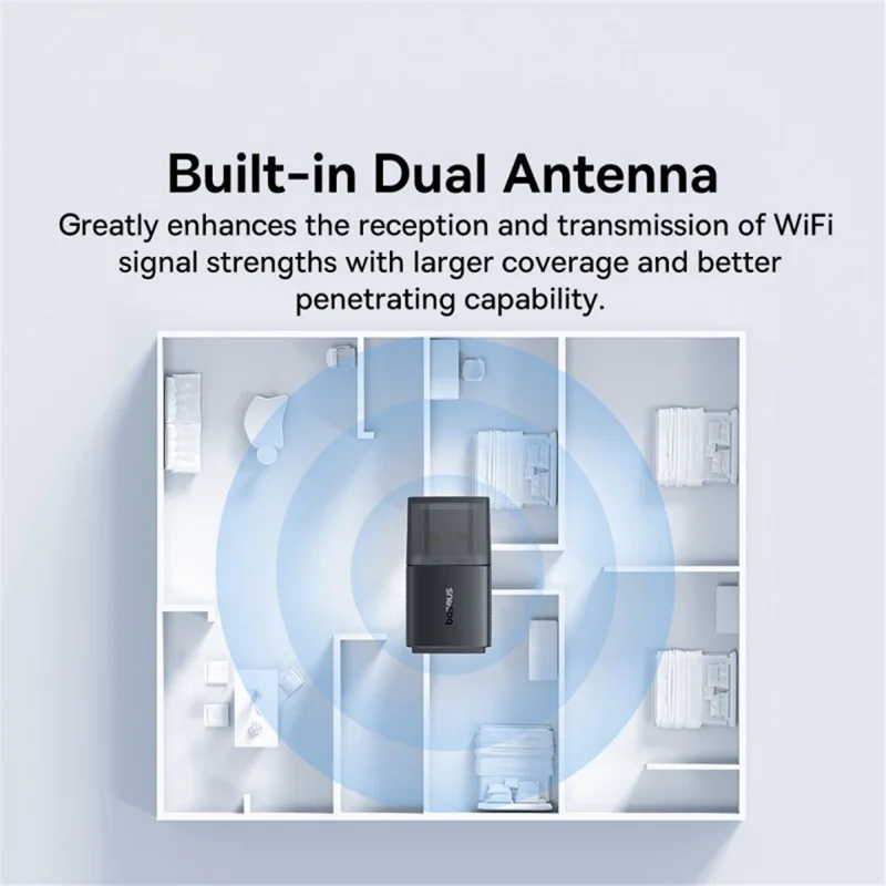 BASEUS FastJoy Series Plug and Play 300Mbps 2.4G WiFi Adapter with Built-in Antenna - Black