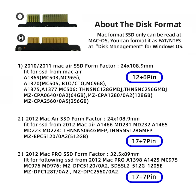 SA-072 2,5-дюймовый SATA 22pin Для Mac Air Pro Retina 2010 2011 2012 SSD 12+6pin 17+7pin A1425 A1398 MC975 MC976 Case