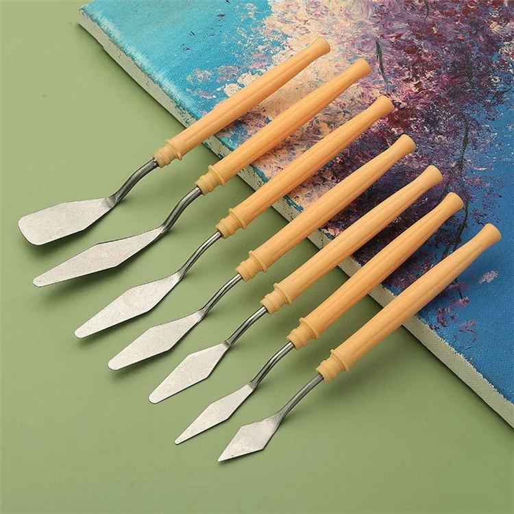 Ensemble de 7 pièces / Outil de grattage de peinture à l'huile en métal et plastique pour le mélange de couleurs et de pigments