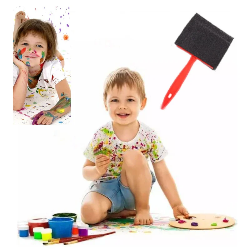 HM-024-5 5Pcs / Set Kids Paint Brushes Plastic Handle Sponge Head Drawing Brushes Graffiti Tool