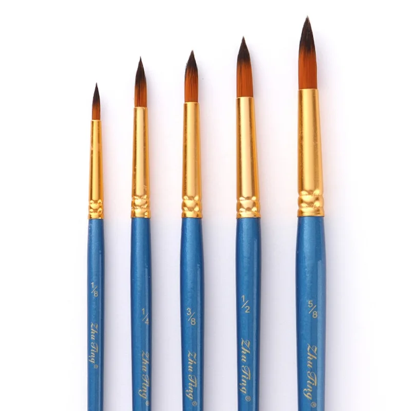ZHUTING 5Pcs Paint Brush Set for Gouache, Watercolor, and Oil Painting Nylon Tip Drawing Brushes - Flat