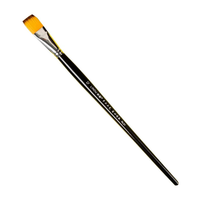 LINDU 6Pcs Flat Nylon Tips Paint Brush Set Wooden Handle Painting Brushes with 2 / 4 / 6 / 8 / 10 / 12 Paintbrush
